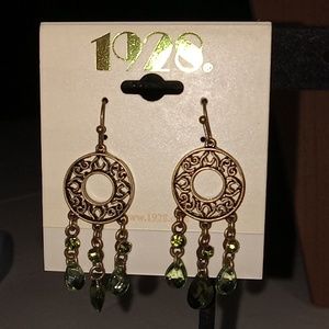 Earrings Metal Green Dangly Beads 1928® Brand